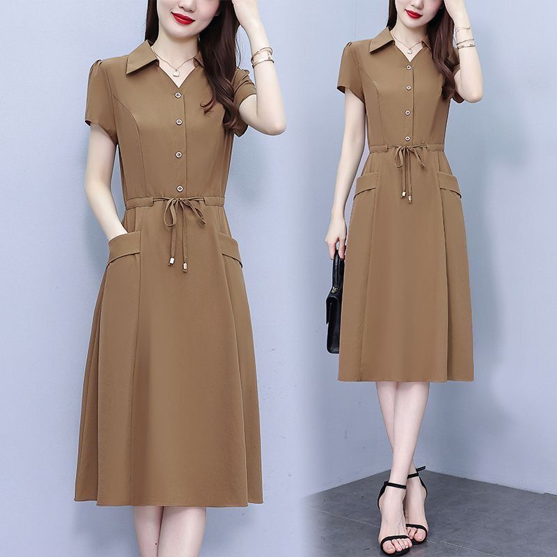 2023 Summer New Style Dress Mom Dress Large Size High-End Fashion Middle-Aged Elderly Women’s Clothing with Pocket A-
