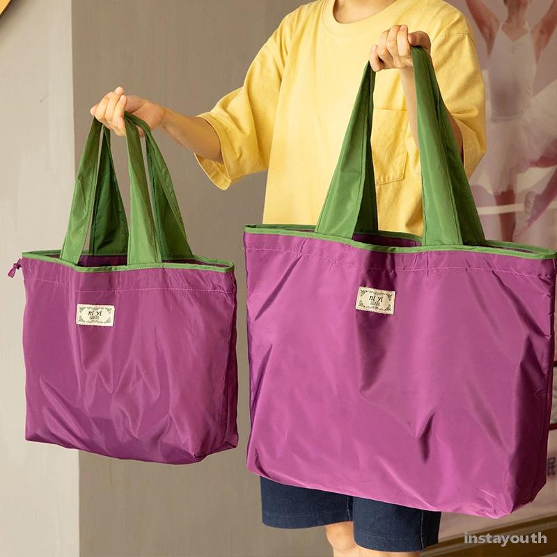 Large Drawstring Eco-Friendly Supermarket Shopping Bag Fashion Shoulder Bag Foldable Portable Hand Bag Grocery Bag Waterproof
