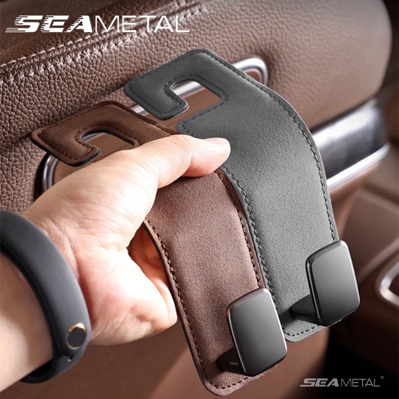 SEAMETAL Car Seat Headrest Hook Leather Metal Hook Storage Hanger Car Back Seat Foldable Hidden Hook Universal Car Interior Accessories